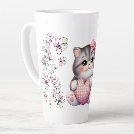 Bloemen met kat latte mok (Linkerhoek)