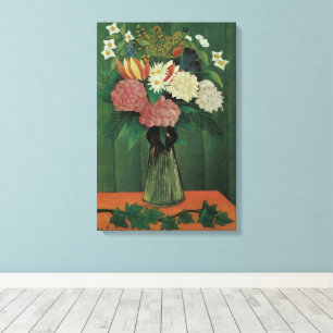 Bloemen met Klimop door Henri Rousseau, Vintage bl Canvas Afdruk