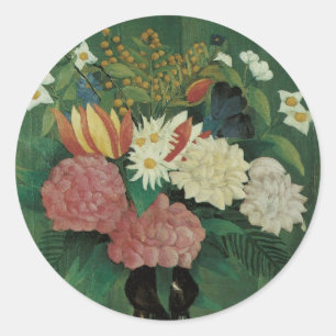 Bloemen met Klimop door Henri Rousseau, Vintage bl Ronde Sticker