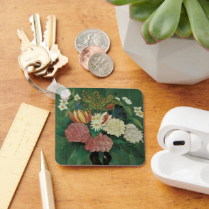 Bloemen met klimop door Henri Rousseau, Vintage bl Sleutelhanger