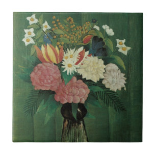 Bloemen met Klimop door Henri Rousseau, Vintage bl Tegeltje