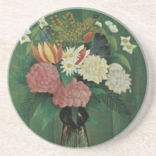 Bloemen met Klimop door Henri Rousseau, Vintage bl Zandsteen Onderzetter