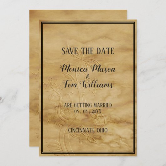 Bloemen met textiel save the date (Voorkant / Achterkant)