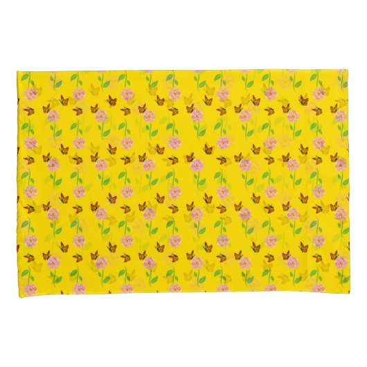 Bloemen met vlinders op een gele achtergrond kussensloop (Voorkant-Rechts)