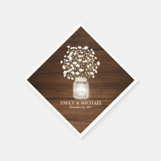 Bloemen metselaar pot rustieke bruiloft servet