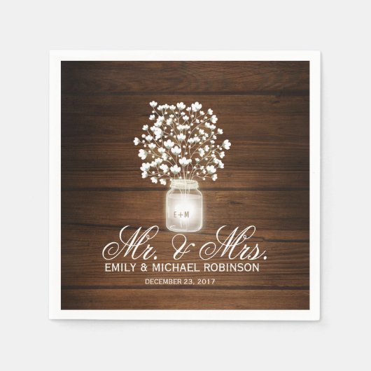 Bloemen metselaar pot rustieke bruiloft servet (Voorkant)