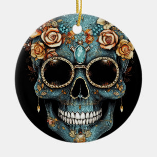 Bloemen Mexicaanse schedel Dag van de Dode Dia De  Keramisch Ornament