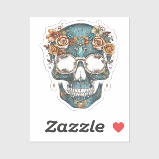 Bloemen Mexicaanse schedel Dag van de Dode Dia De Sticker (Vel)