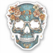 Bloemen Mexicaanse schedel Dag van de Dode Dia De Sticker (Voorkant)