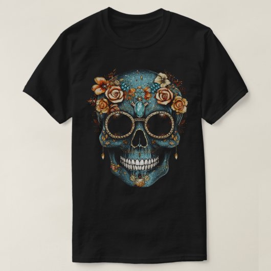 Bloemen Mexicaanse schedel Dag van de Dode Dia De  T-shirt (Design voorkant)