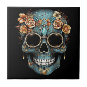 Bloemen Mexicaanse schedel Dag van de Dode Dia De  Tegeltje