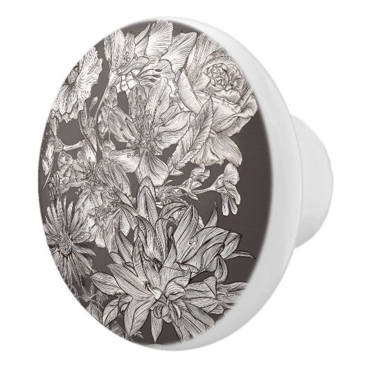  Bloemen Modern Grijs Botanisch Chic Rustiek Keramische Knop (Rechts)