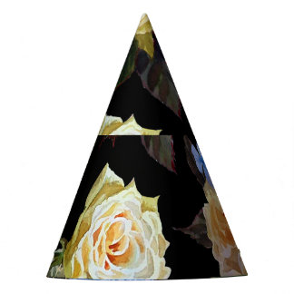 Bloemen modern patroon, witte rozen, blauwe horten feesthoedjes
