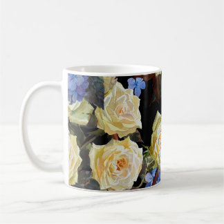 Bloemen modern patroon, witte rozen, blauwe horten koffiemok