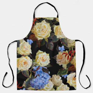 Bloemen modern patroon, witte rozen, blauwe horten schort
