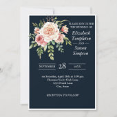  Bloemen Moderne Navy Roze Vette Huwelijk Kaart (Voorkant)