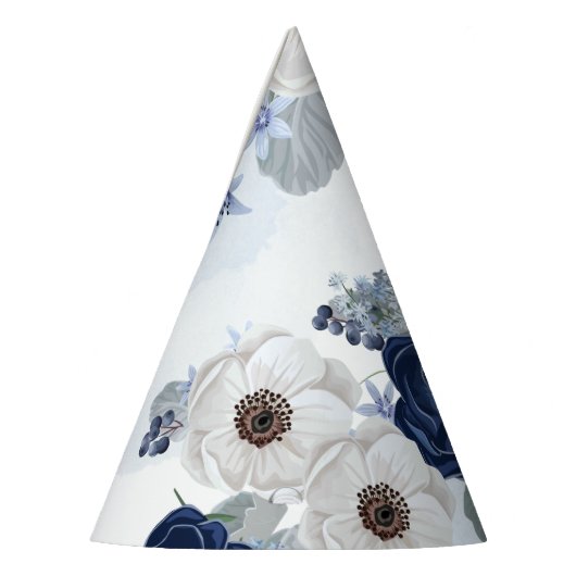 Bloemen Moderne Waterverf Dusty Blue Bloom Verjaar Feesthoedjes (Links)