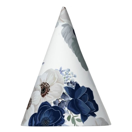 Bloemen Moderne Waterverf Dusty Blue Bloom Verjaar Feesthoedjes (Rechts)