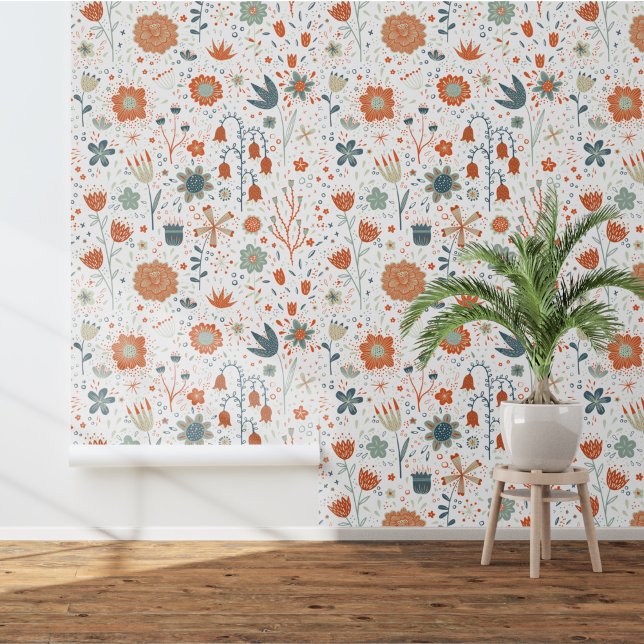 Bloemen Moderne Wildbloem Behang (Fun floral wallpaper in warm earth colors)