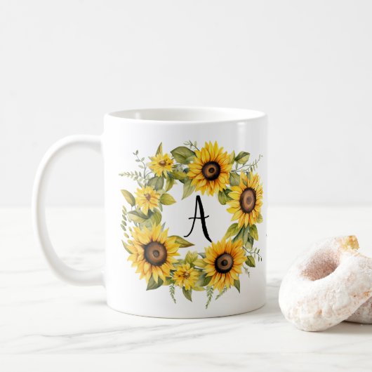 Bloemen Mok Gepersonaliseerde Monogram Aangepaste  (Met donut)