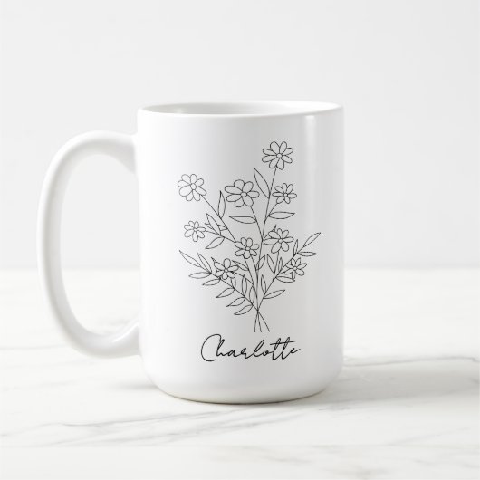 Bloemen mok, Op maat gemaakte naam mok, Moederdag, Koffiemok (Links)