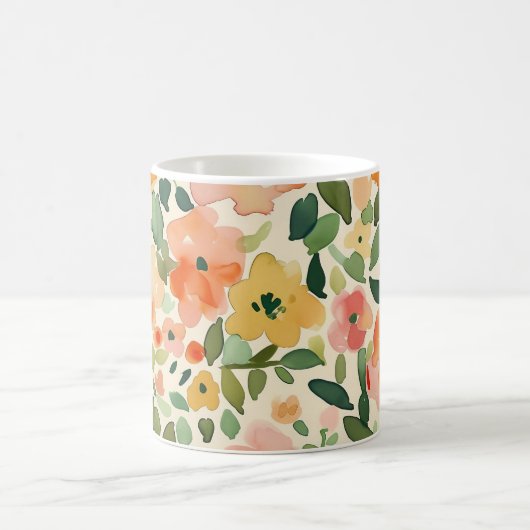 Bloemen Mok, Perzik Bloemen Patroon Mok, Waterverf Koffiemok (Center)