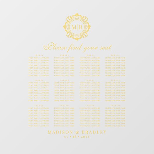  Bloemen Monogram Goud Trouwstoel Grafiek Raamsticker (Vel)