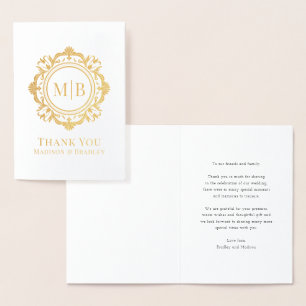 Bloemen Monogram Huwelijk Bedankt Folie Kaarten