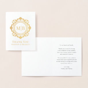 Bloemen Monogram Huwelijk Bedankt Folie Kaarten