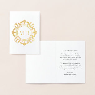 Bloemen Monogram Huwelijk Bedankt Folie Kaarten