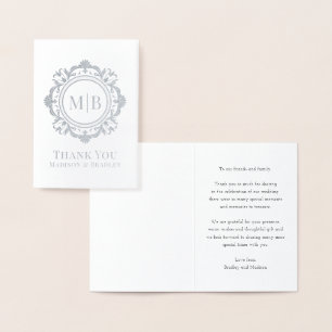 Bloemen Monogram Huwelijk Bedankt Folie Kaarten