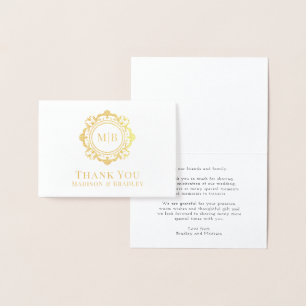 Bloemen Monogram Huwelijk Bedankt Folie Kaarten