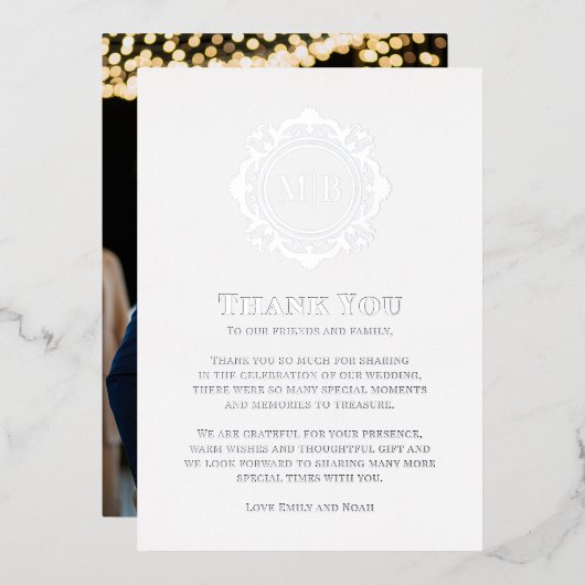  Bloemen Monogram Huwelijk Dank u Foto Folie Feestdagenkaart (Voorkant / Achterkant)