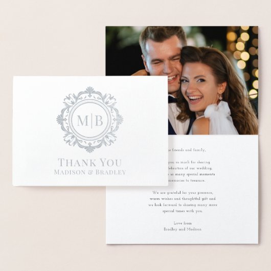  Bloemen Monogram Huwelijk Dank u Foto Folie Kaarten (Display)
