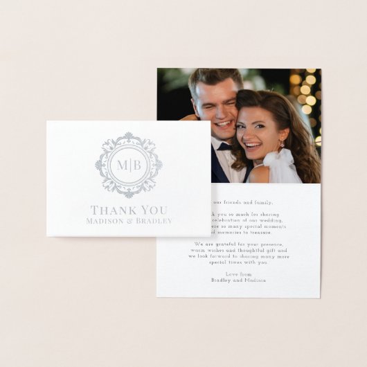  Bloemen Monogram Huwelijk Dank u Foto Folie Kaarten (Display)