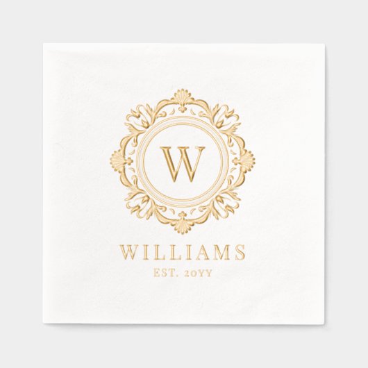  Bloemen Monogram Huwelijk Elegant Goud Folie Servetten (Voorkant)