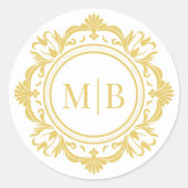  Bloemen Monogram Huwelijk Elegant Goud Ronde Sticker (Voorkant)
