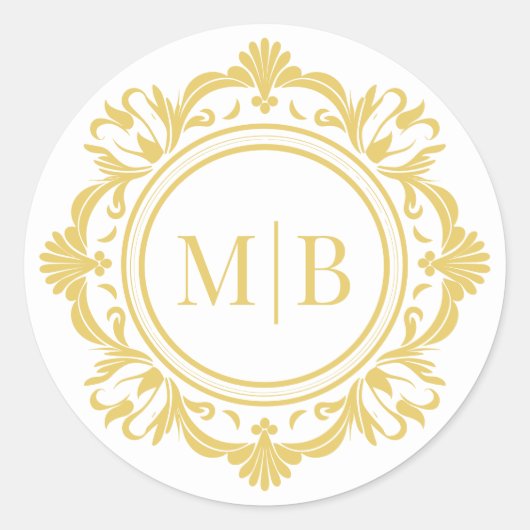 Bloemen Monogram Huwelijk Elegant Goud Ronde Sticker (Voorkant)