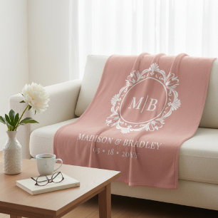  Bloemen Monogram Huwelijk Elegant Roos Goud Fleece Deken