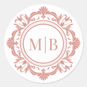  Bloemen Monogram Huwelijk Elegant Roos Goud Ronde Sticker