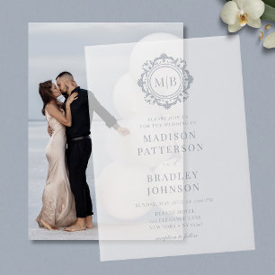 Bloemen Monogram Huwelijk Elegant Vellum Invi Uitnodigingen