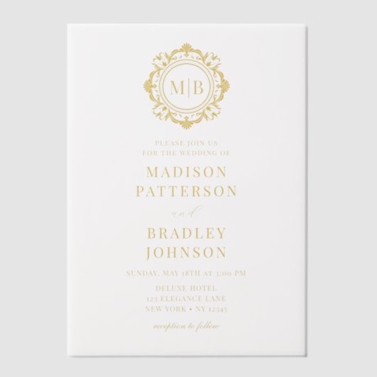  Bloemen Monogram Huwelijk Elegant Vellum Uitnodigingen (Voorkant)