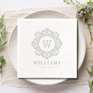 Bloemen Monogram Huwelijk Elegant Zilver Folie Servetten