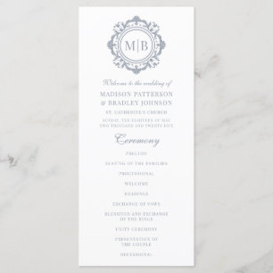 Bloemen Monogram Huwelijk Elegant Zilver Programma