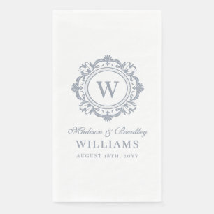 Bloemen Monogram Huwelijk Elegant Zilver Servet