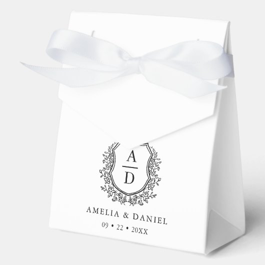 Bloemen Monogram Huwelijk White Crest Modern Bedankdoosjes (Voorkant)