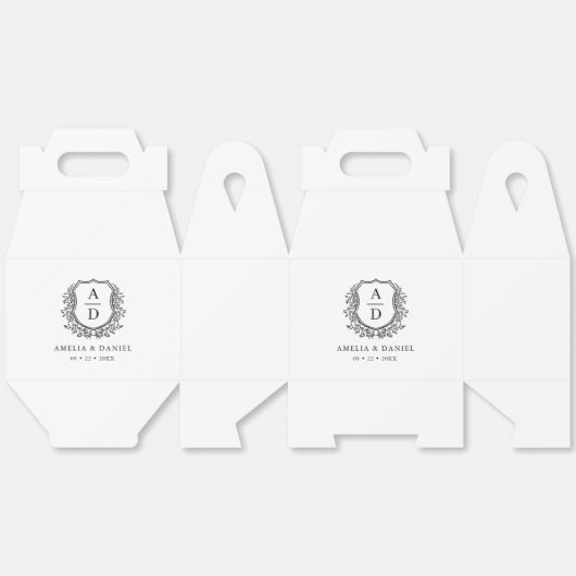 Bloemen Monogram Huwelijk White Crest Modern Bedankdoosjes (Ongevouwen)