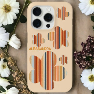 Bloemen monogram retro kleuren strepen 70s schatti iPhone 15 pro case