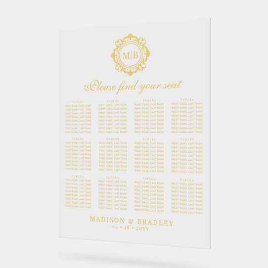 Bloemen Monogram Trouwstoel Grafiek Acryl Bord (Hoek)