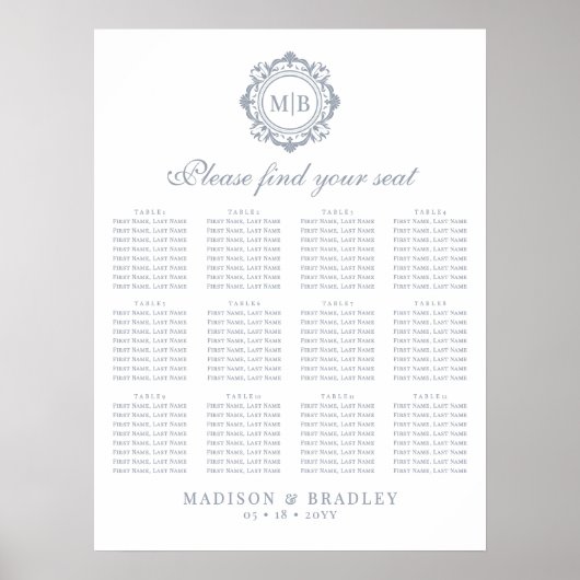 Bloemen Monogram Trouwstoel Grafiek Poster (Voorkant)